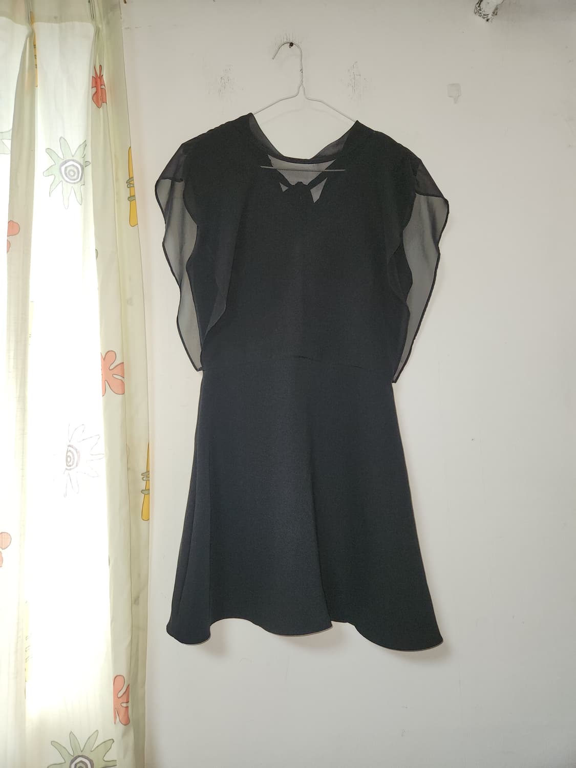 블랙 쉬폰 레이어드 플레어 미니 원피스 S 상품이미지1