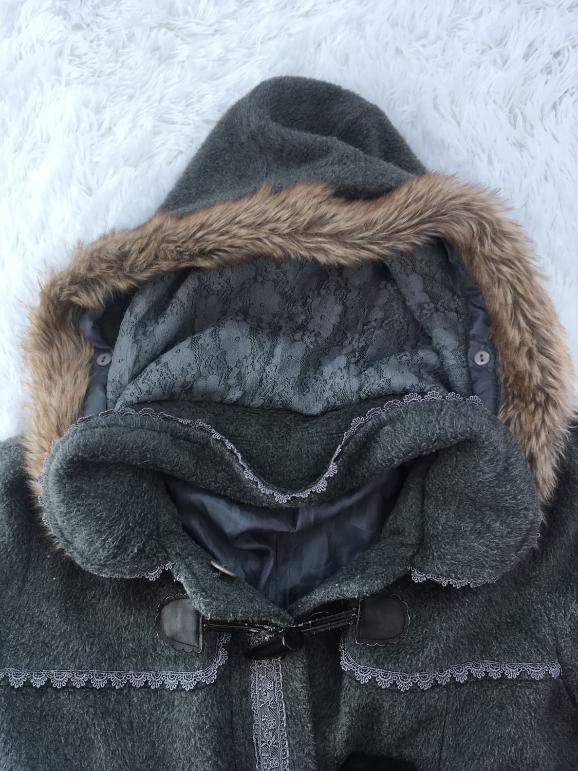 Axe Femme 후드 퍼 떡볶이 코트 그레이 상품이미지9