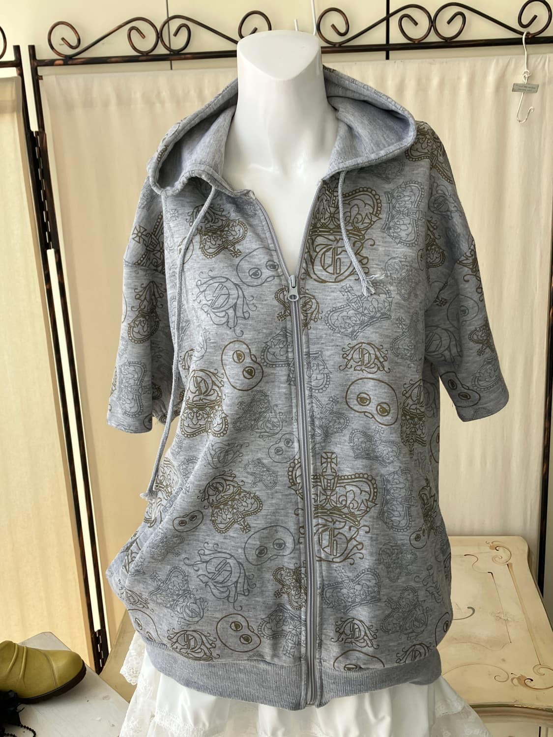 gray oriental half sleeve hoodie 상품이미지1
