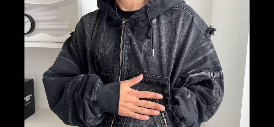 blr)워시드 데님 후드 집업 상품이미지5