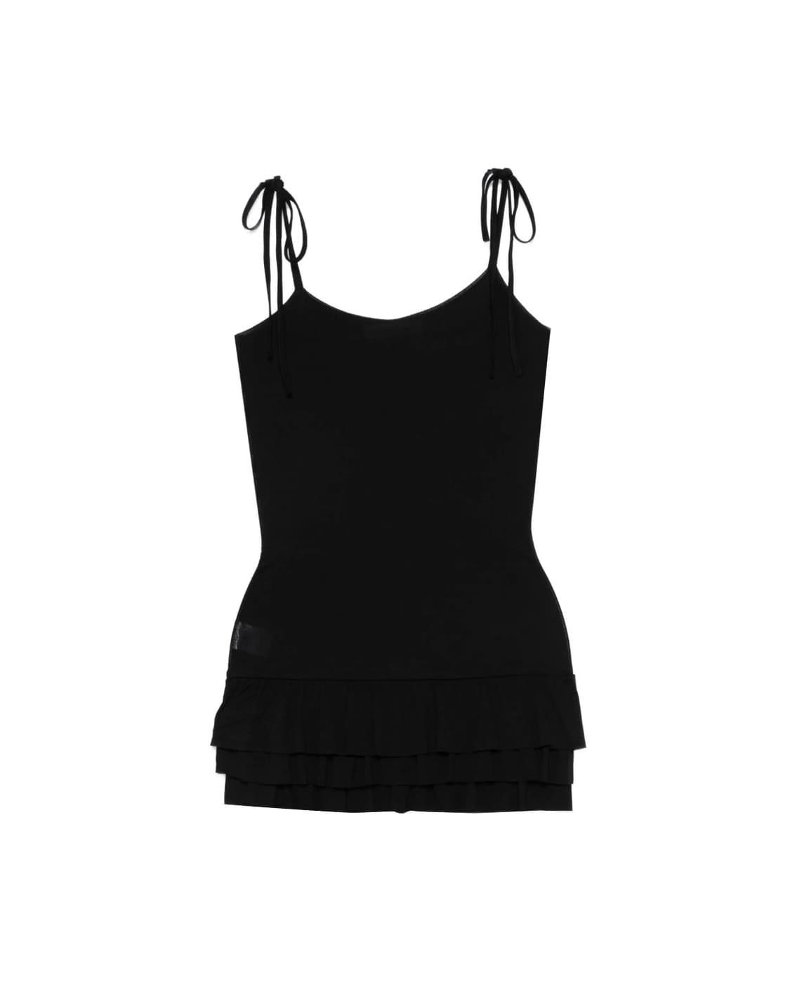 [XS,S,M]기마구아스 tie shoulder 러플 미니 드레스/블랙 상품이미지5