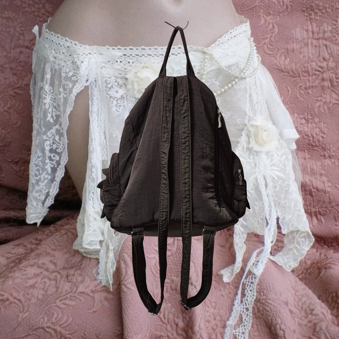 Vintage Rose pleats cocoa Backpack 상품이미지2