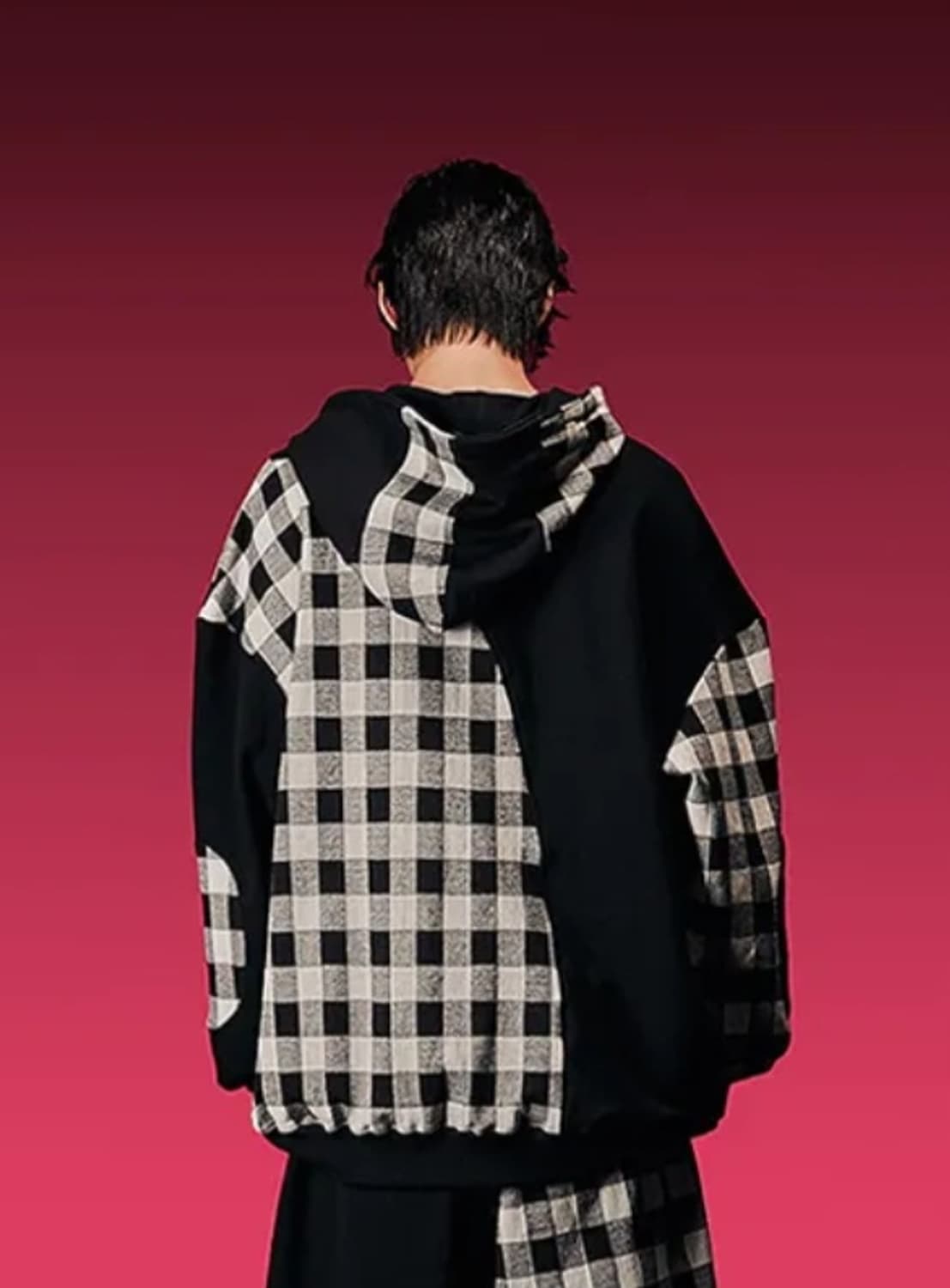 레큘리 체크 배색 후드티 상품이미지2
