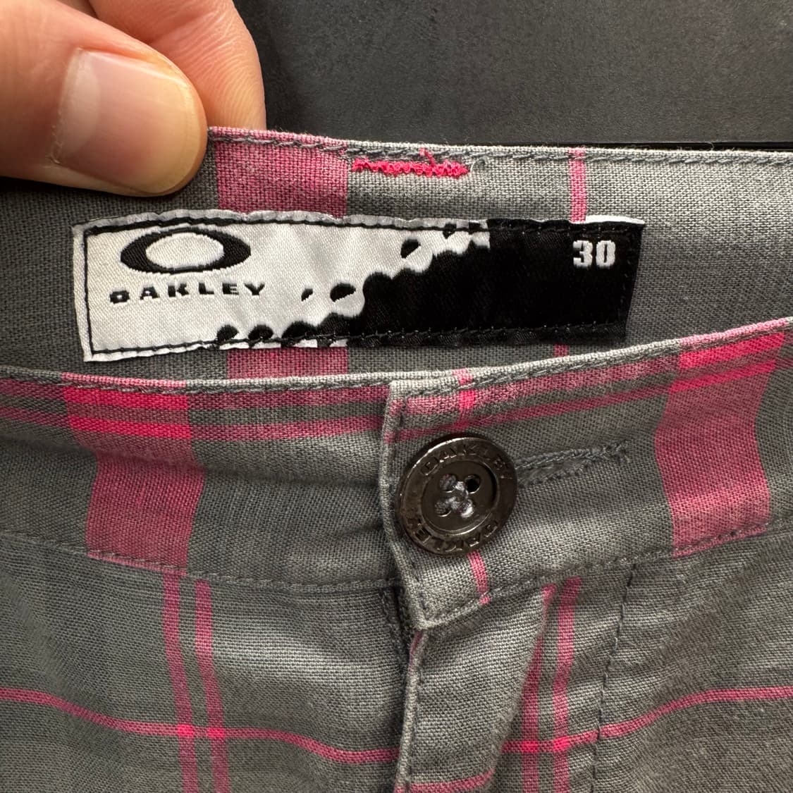 오클리 재팬 체크 코튼 슬랙스 팬츠 스트레이트 핏 그레이 핑크 상품이미지5