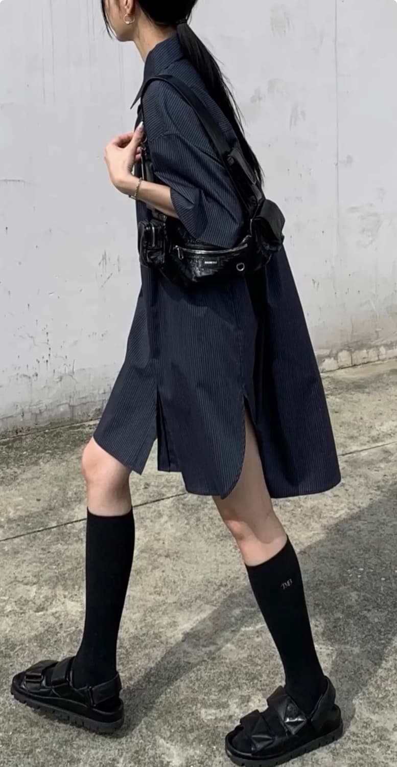 트리밍버드 대디핏 하프 셔츠 새상품 (스트라이프 블루) 상품이미지2