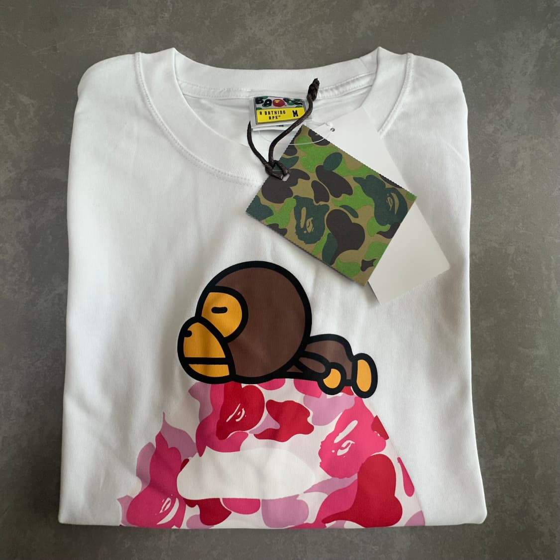 베이프 베이비 마일로 핑크 카모 반팔 화이트 상품이미지2