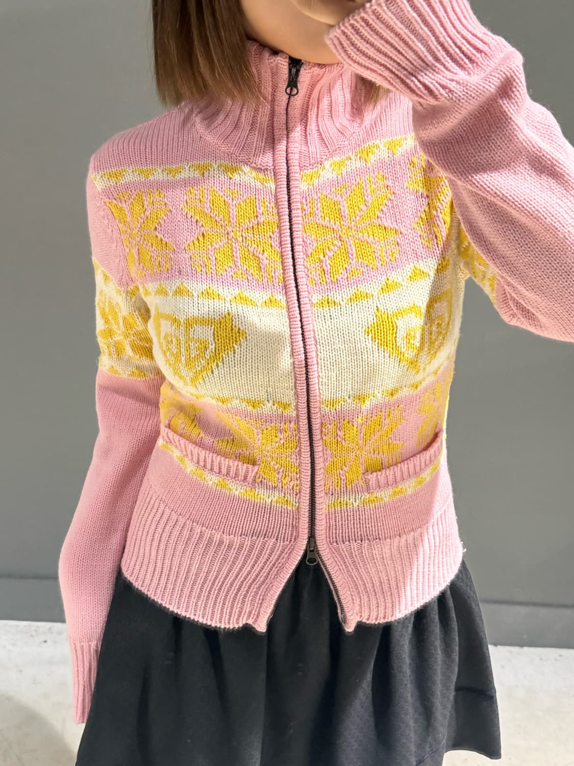 Roxy snow pattern high neck knit zip-up 상품이미지3