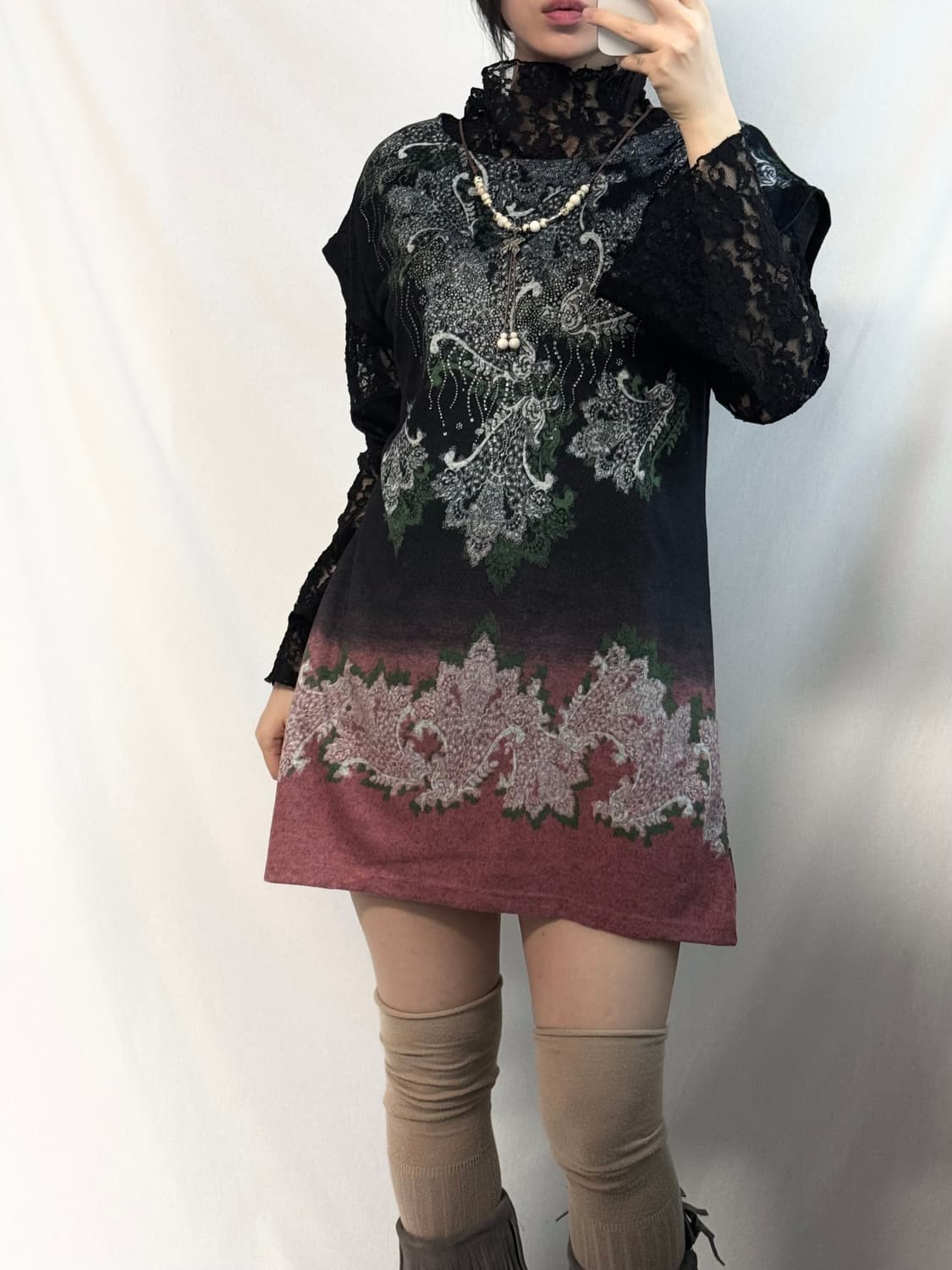 페이즐리 그라데이션 원피스 레이어드 탑 2pcs SET 상품이미지2