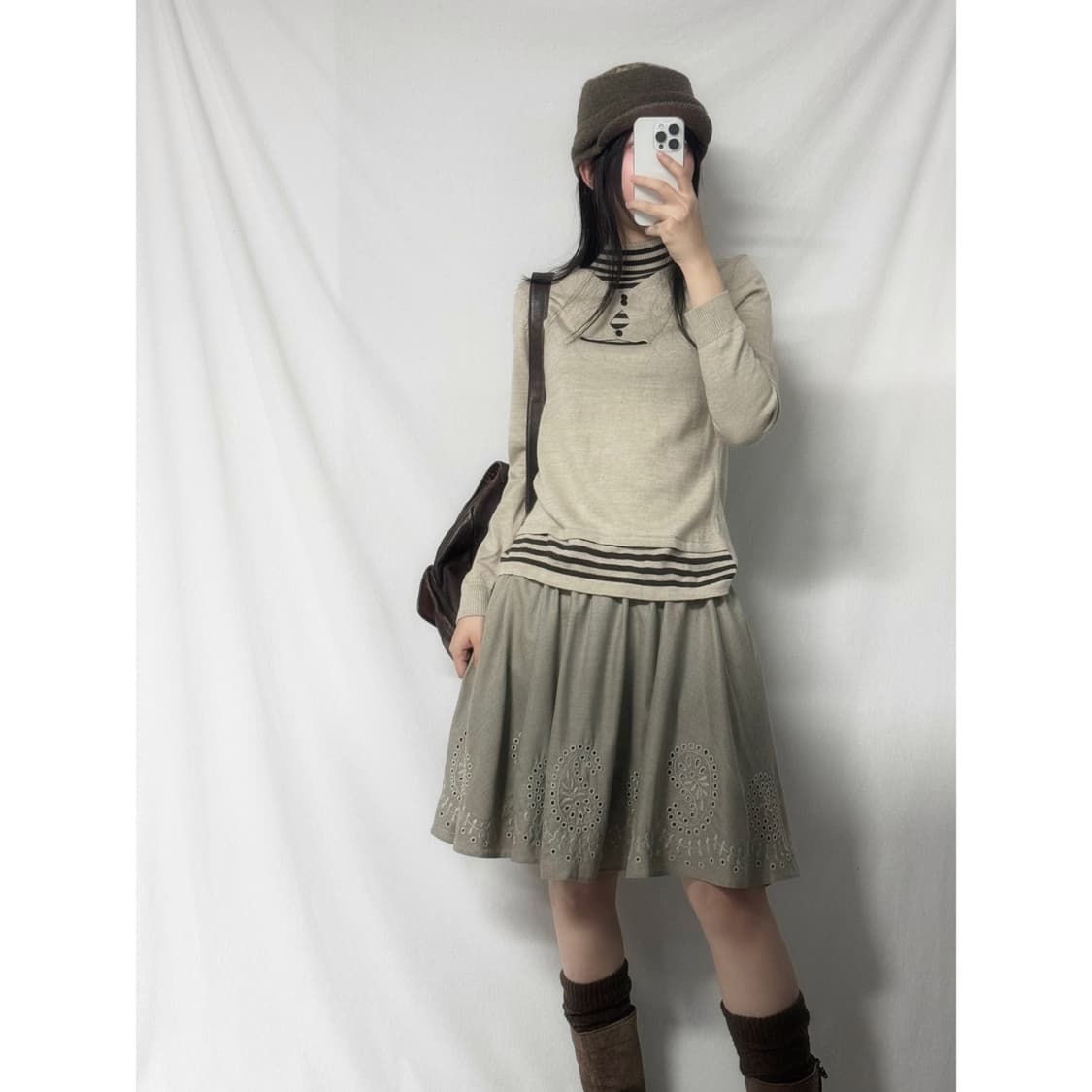 울 레이어드 니트 플라워 모티프 스커트 2pcs SET 상품이미지1