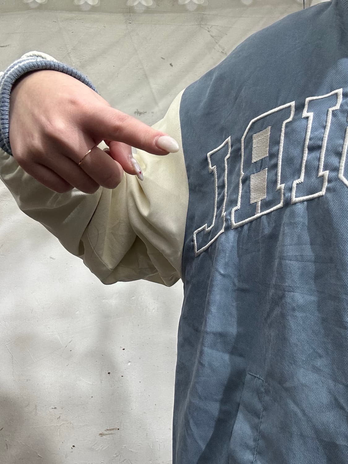 일본 빈티지 스카이 블루 화이트 누빔 바시티 스타디움 자켓  상품이미지4