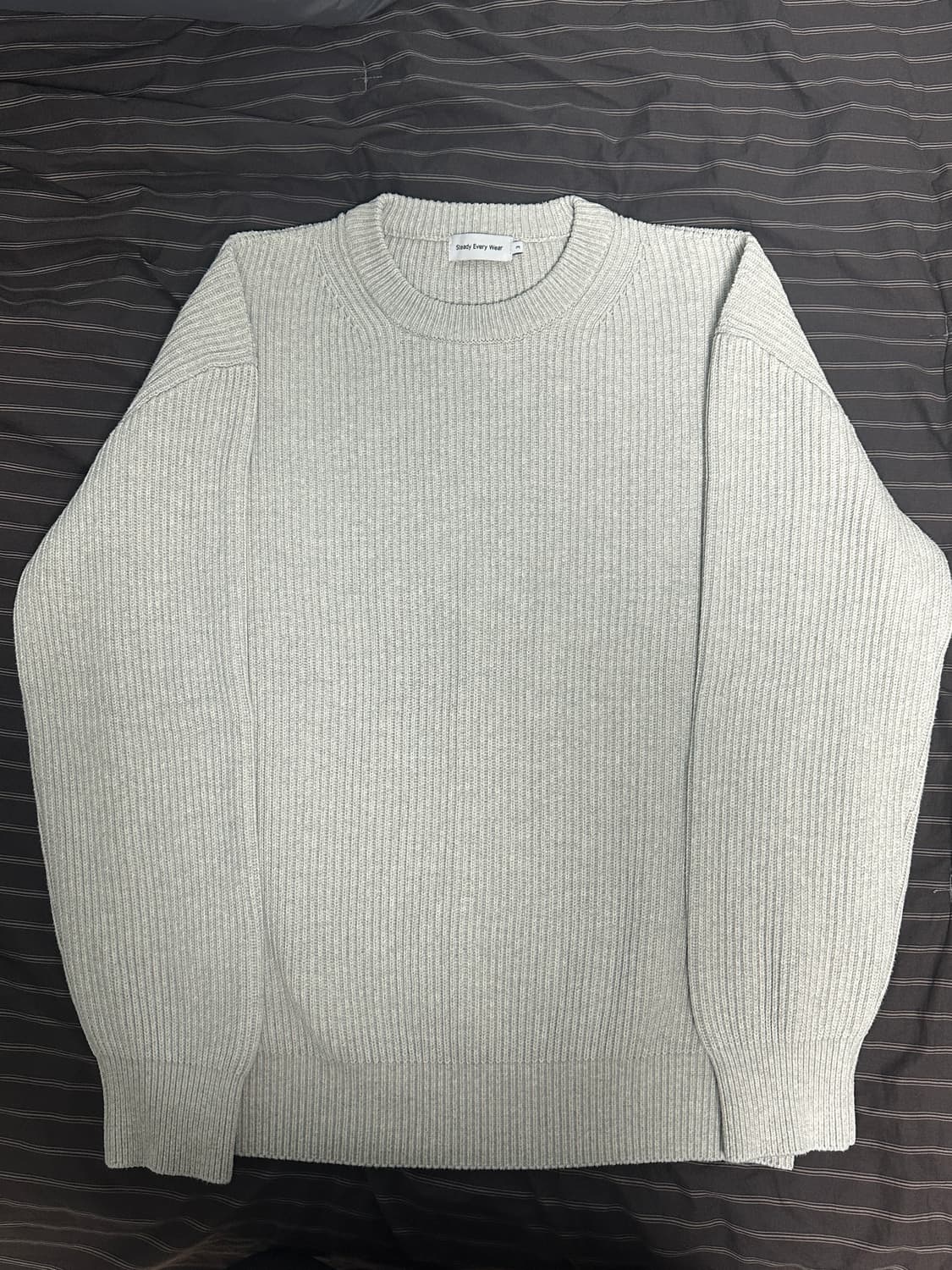 스테디에브리웨어 크루넥 코튼 립 니트 (화이트 멜란지)  상품이미지2