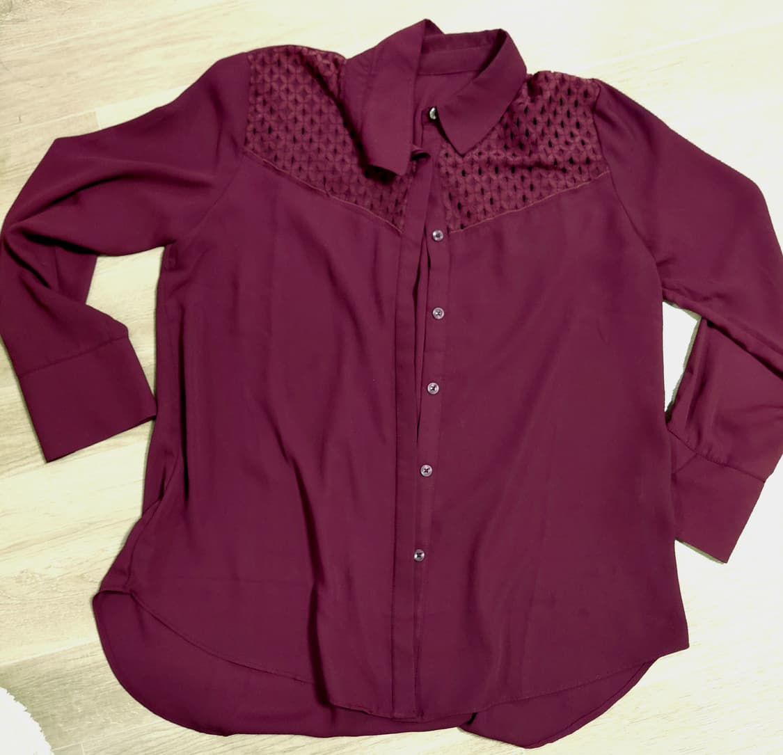 버건디 여름 페이크 시스루셔츠 상품이미지1