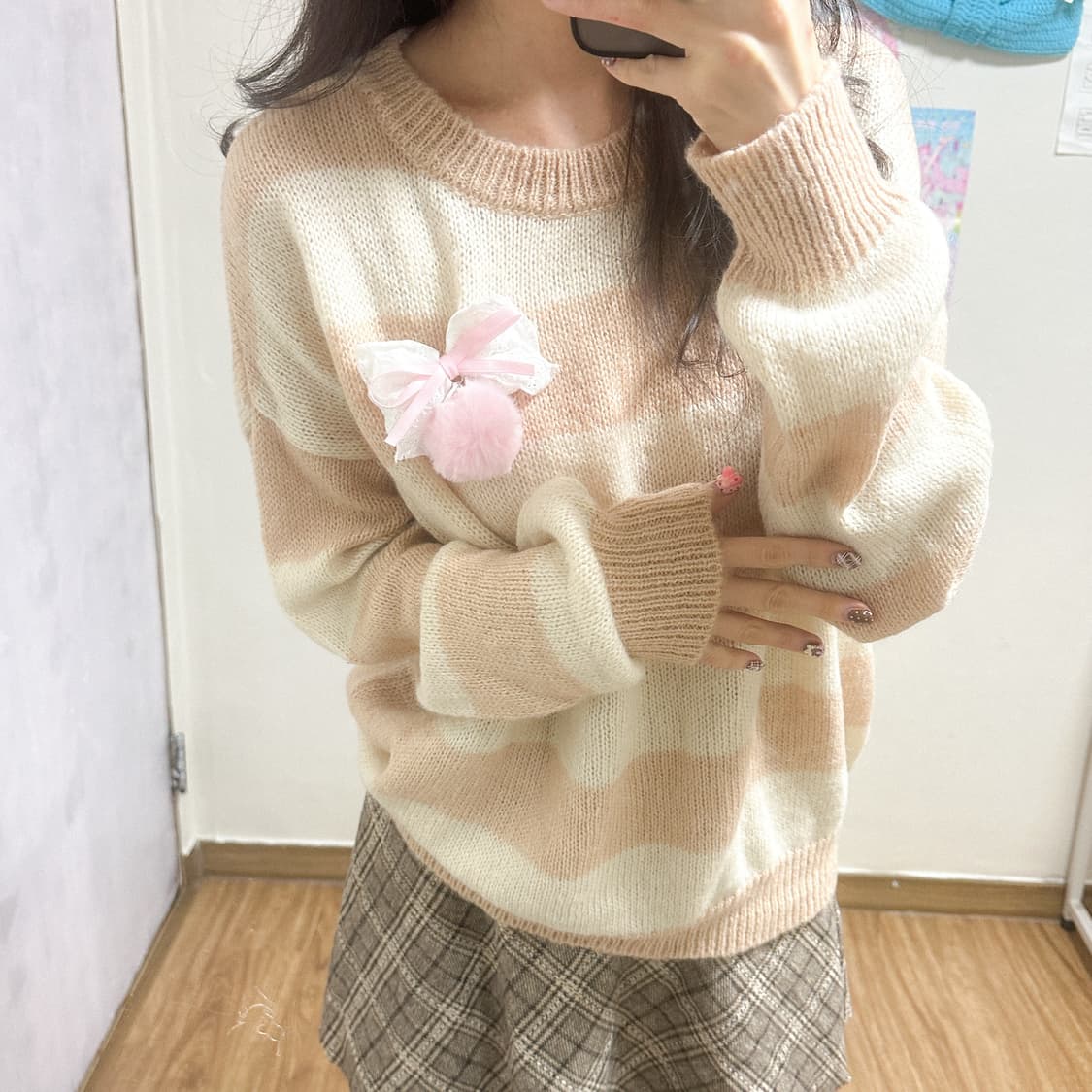 빈티지 스트라이프 핑크 라떼 니트 히메갸루 로걀 리즈리사깔 헤이세이 상품이미지2