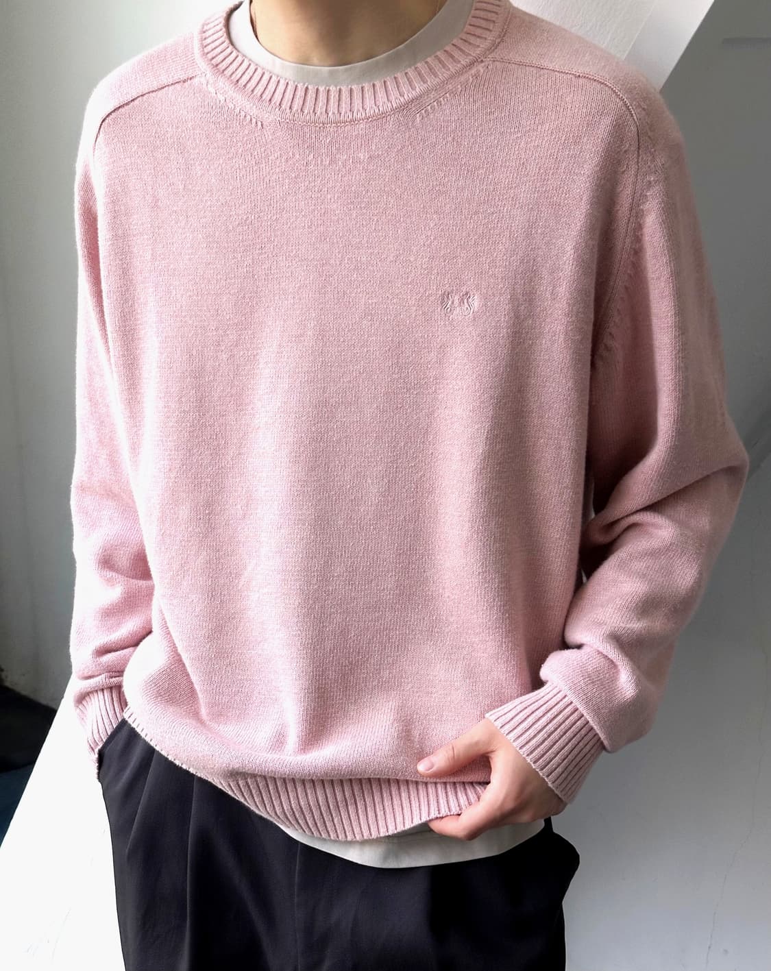 Cotton design stitch crew neck knit P/O 상품이미지8