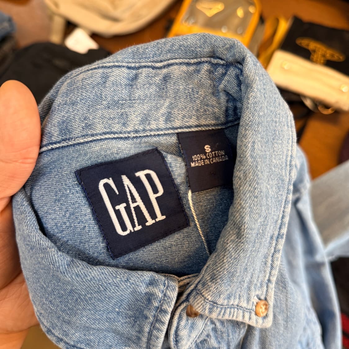 올드 갭 캐나다 생산 투포켓 데님 셔츠 S M 상품이미지7