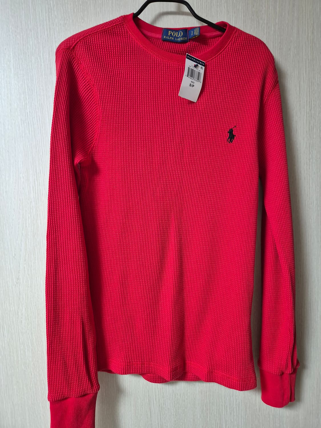 (새제품) 폴로 와플 니트  레드 스몰 여성  와플긴팔 상품이미지1