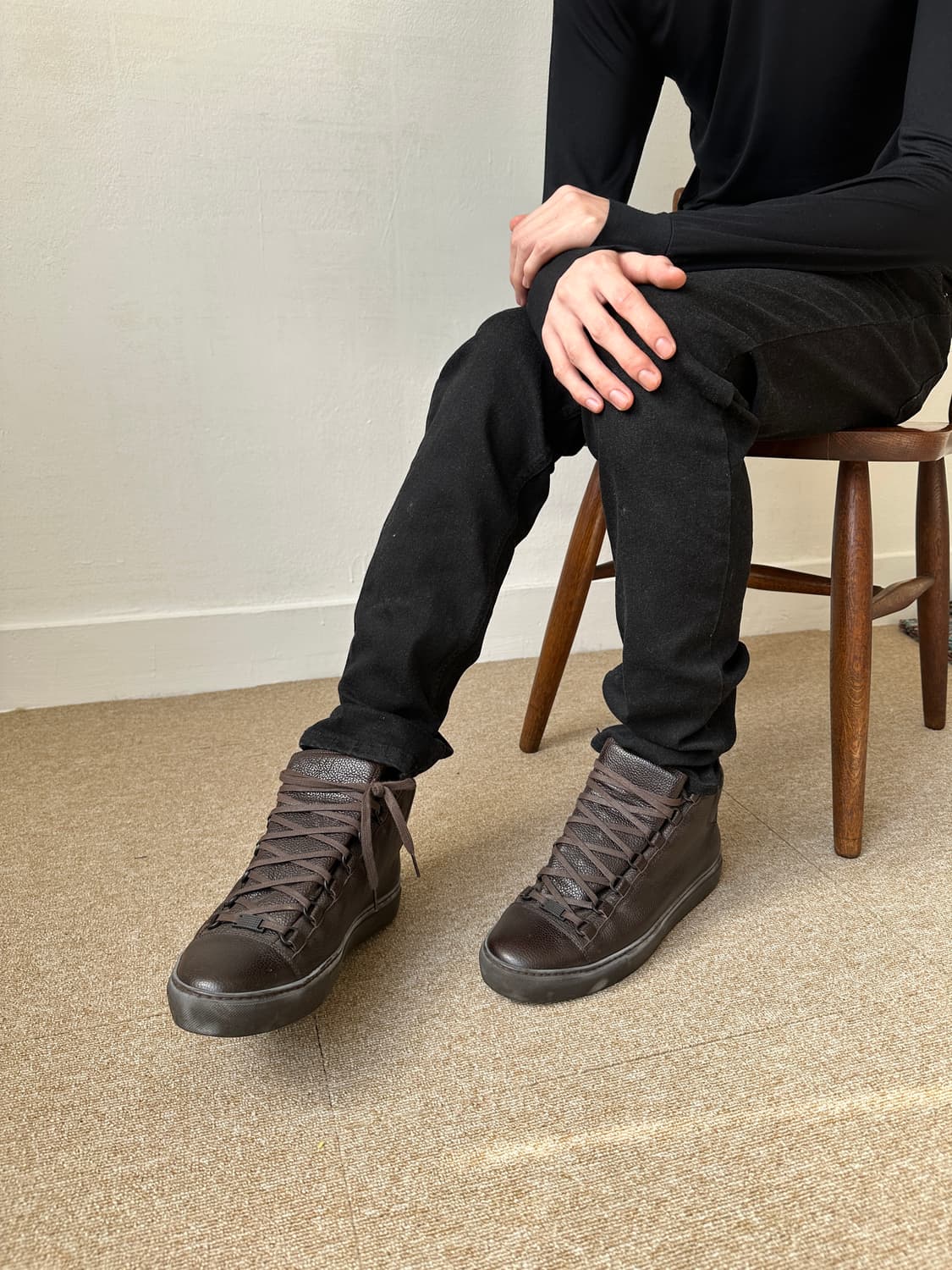 발렌시아가 아레나 다크브라운 레더 하이탑 상품이미지2