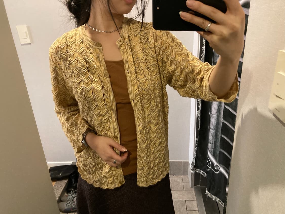 머스터드 네트 니트 7부 가디건 상품이미지1