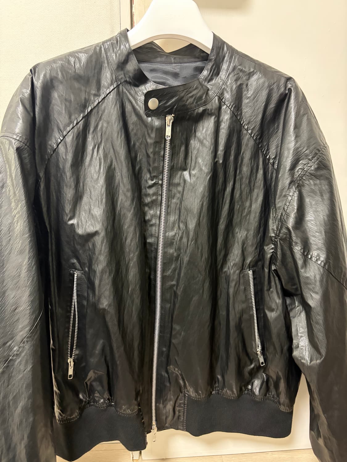 XL)도프제이슨 패널드 스포티 레더 자켓 블랙 상품이미지1