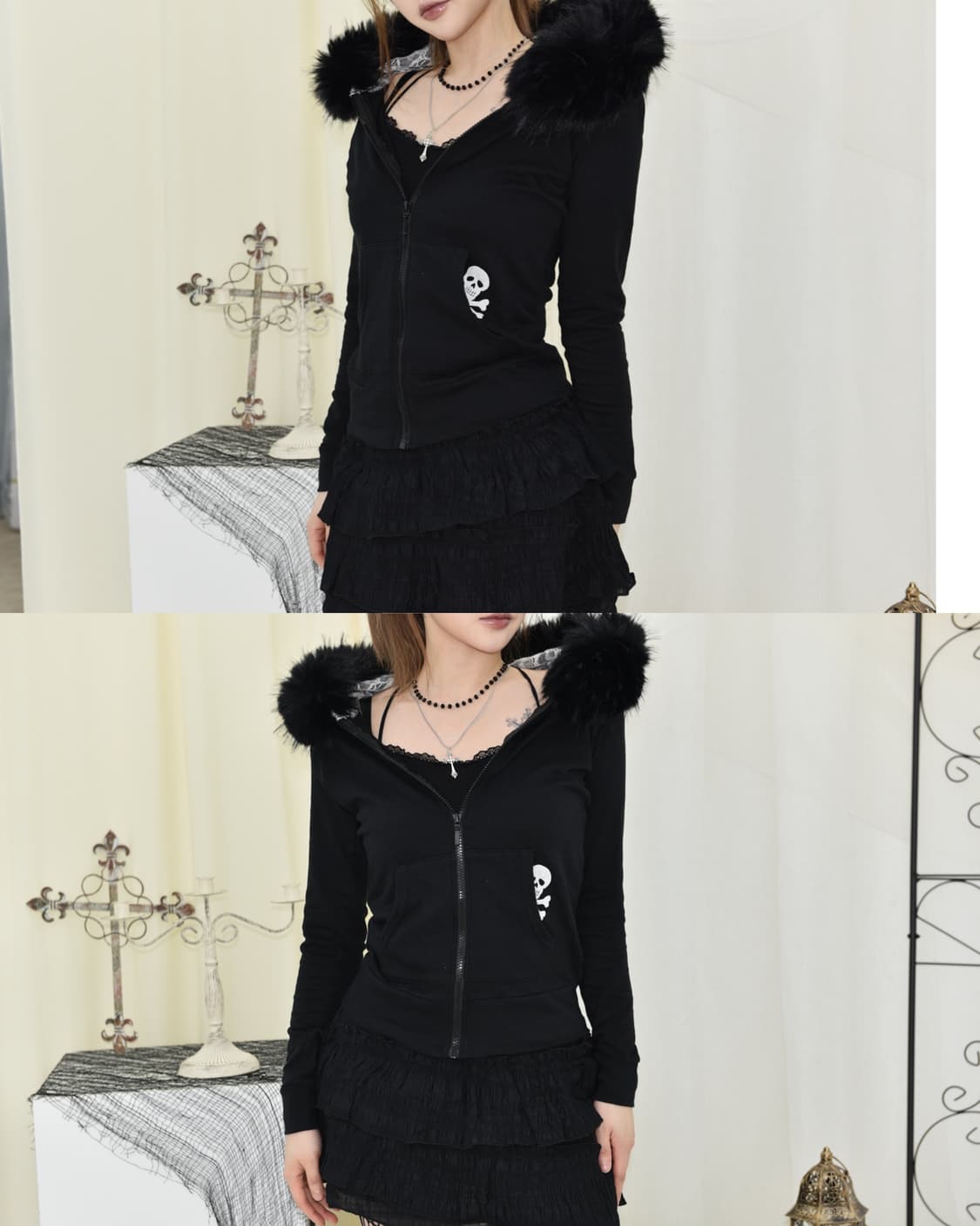 다크 스컬 퍼 후드집업 상품이미지5