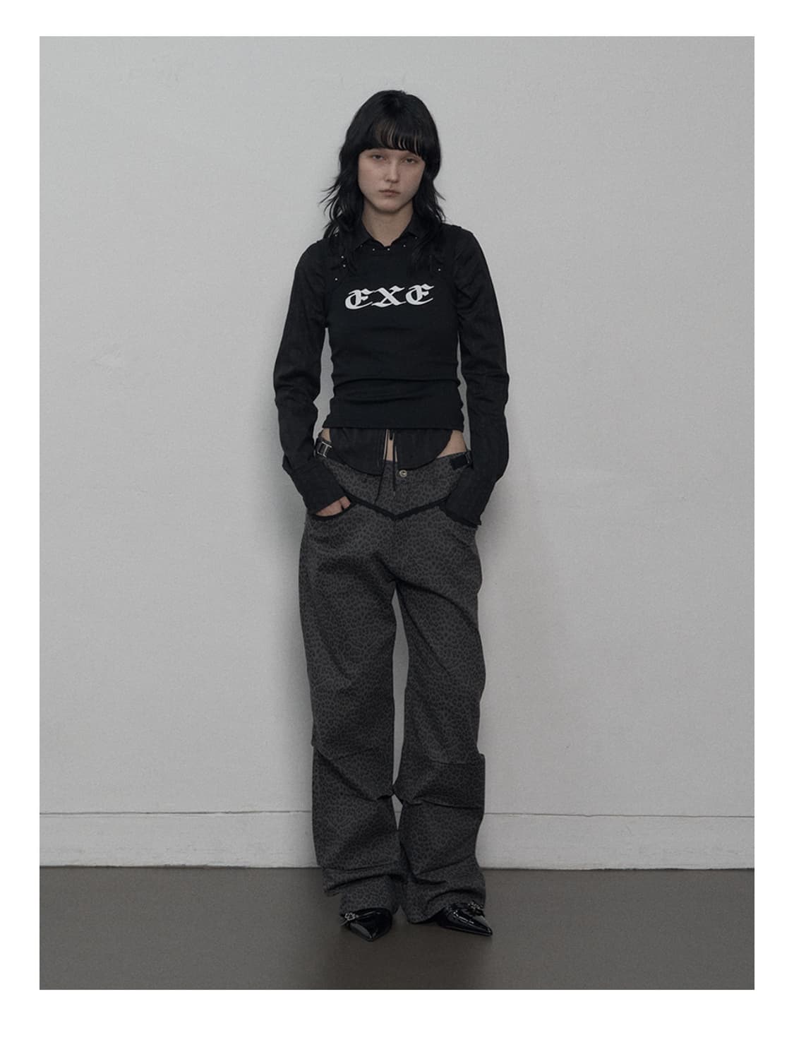 셋업이엑스이 레오파드 레이스 팬츠 사이즈 2 챠콜 상품이미지1