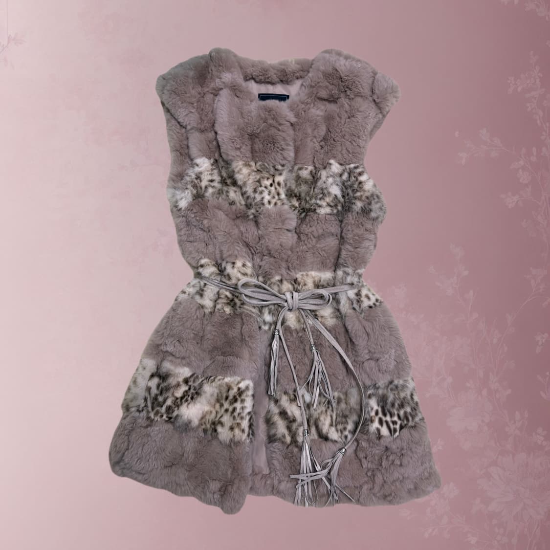 빈티지 핑크베이지 레오파드 퍼 조끼 베스트 상품이미지1