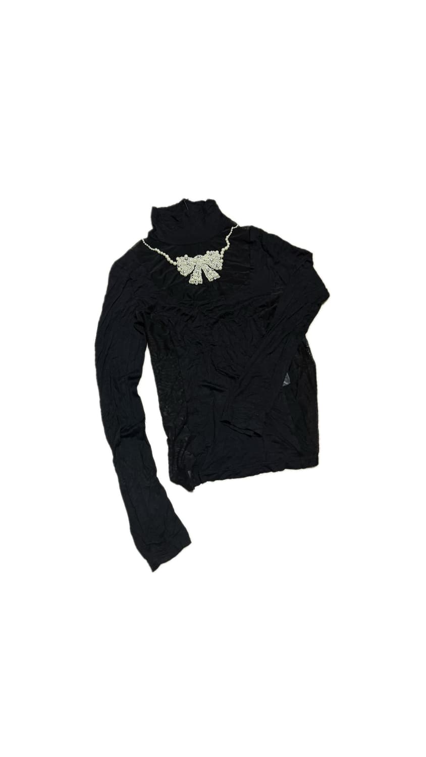 jpn vtg 시스루 진주 하이넥 탑 상품이미지1