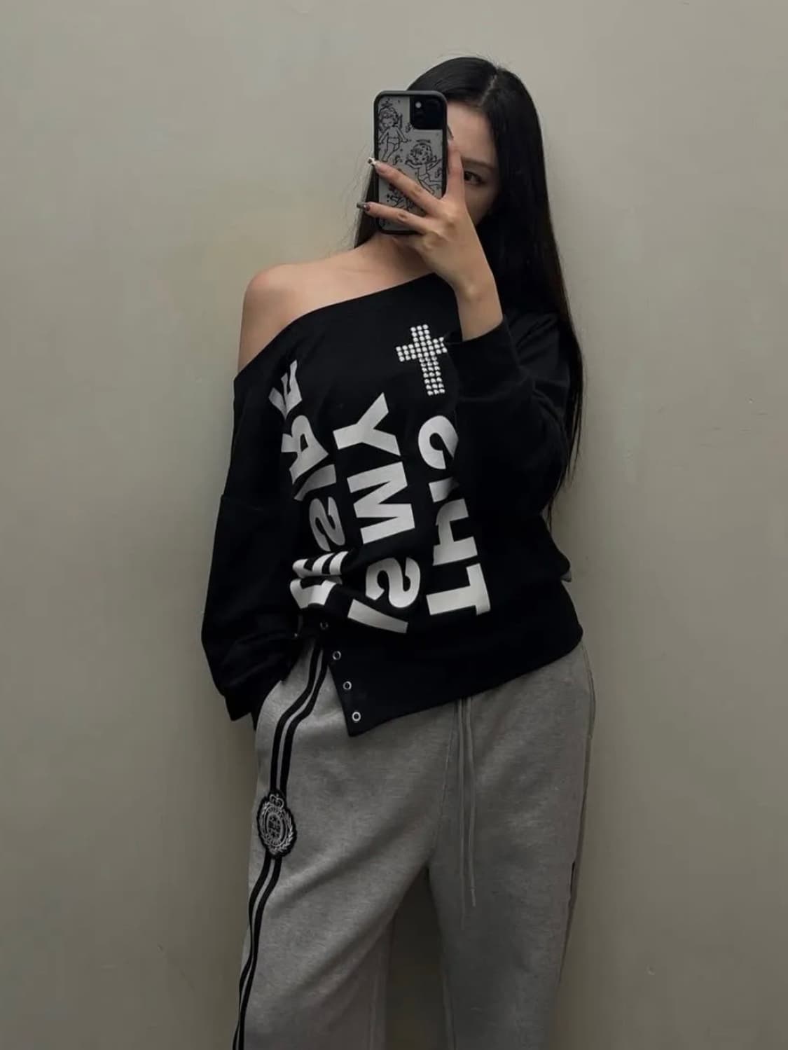 셋업엑스이 볼드 레터링 루즈 탑 상품이미지1