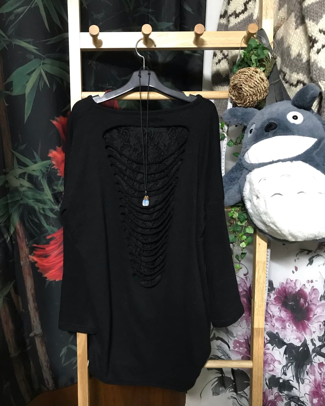 블랙 빈티지 데미지 니트 + 목걸이 set 상품이미지1