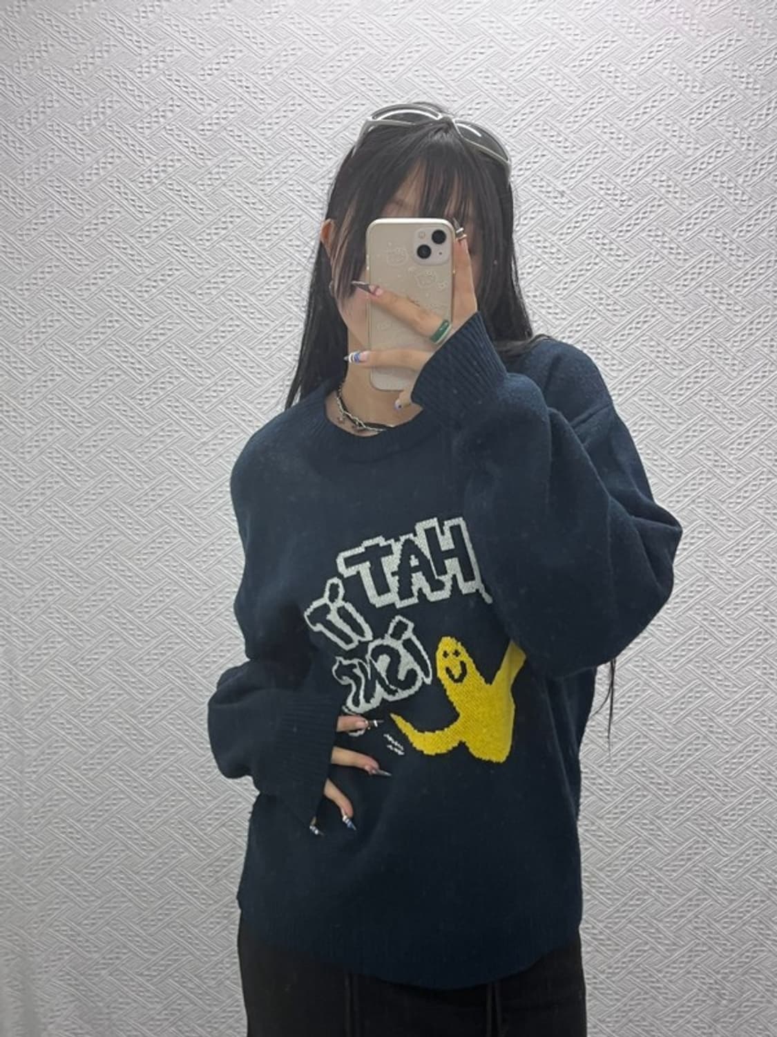 와릿이즌 빅로고 오버핏 아크릴 니트 스웨터 100 C05926 상품이미지2