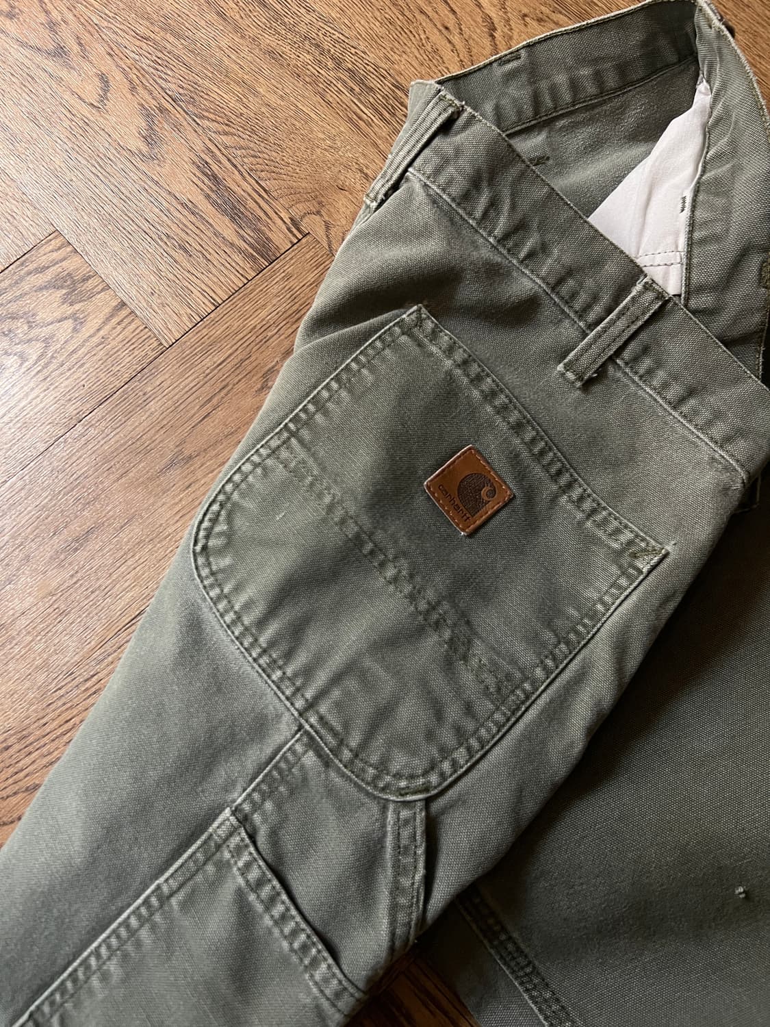 [36]칼하트 USA 빈티지 데미지드 모스그린 싱글니 카펜터 워크 팬츠 상품이미지5