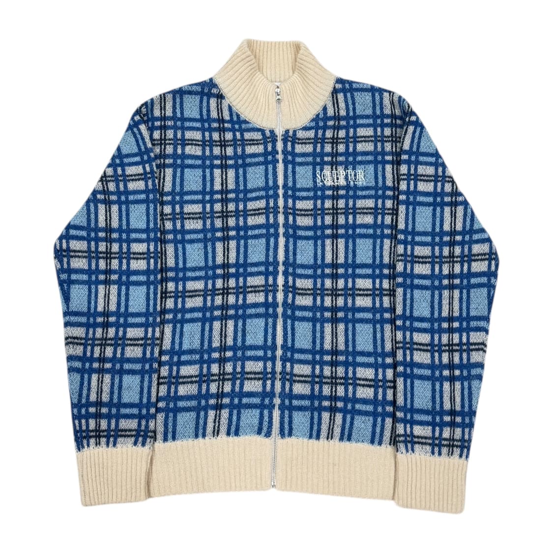 스컬프터 모헤어 체크집업 니트 멀티 블루 L 상품이미지1