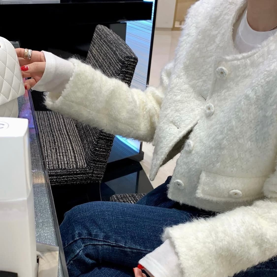 드하우 울 누빔 트위드 자켓 아이보리 상품이미지2