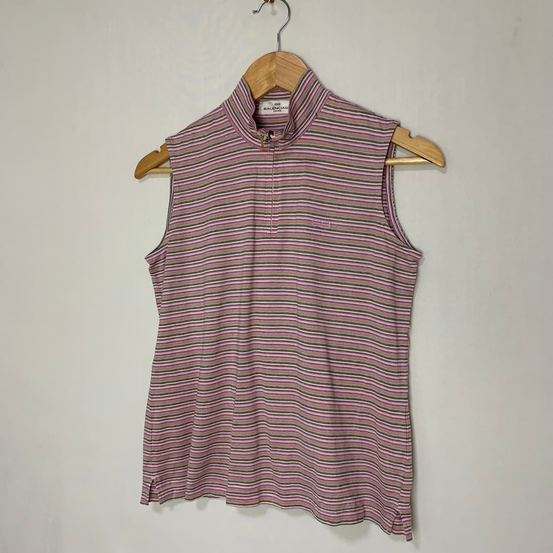 발렌시아가 y2k 모크넥 스트라이프 반집업 슬리브리스 나시탑 빈티지 핑크 상품이미지2
