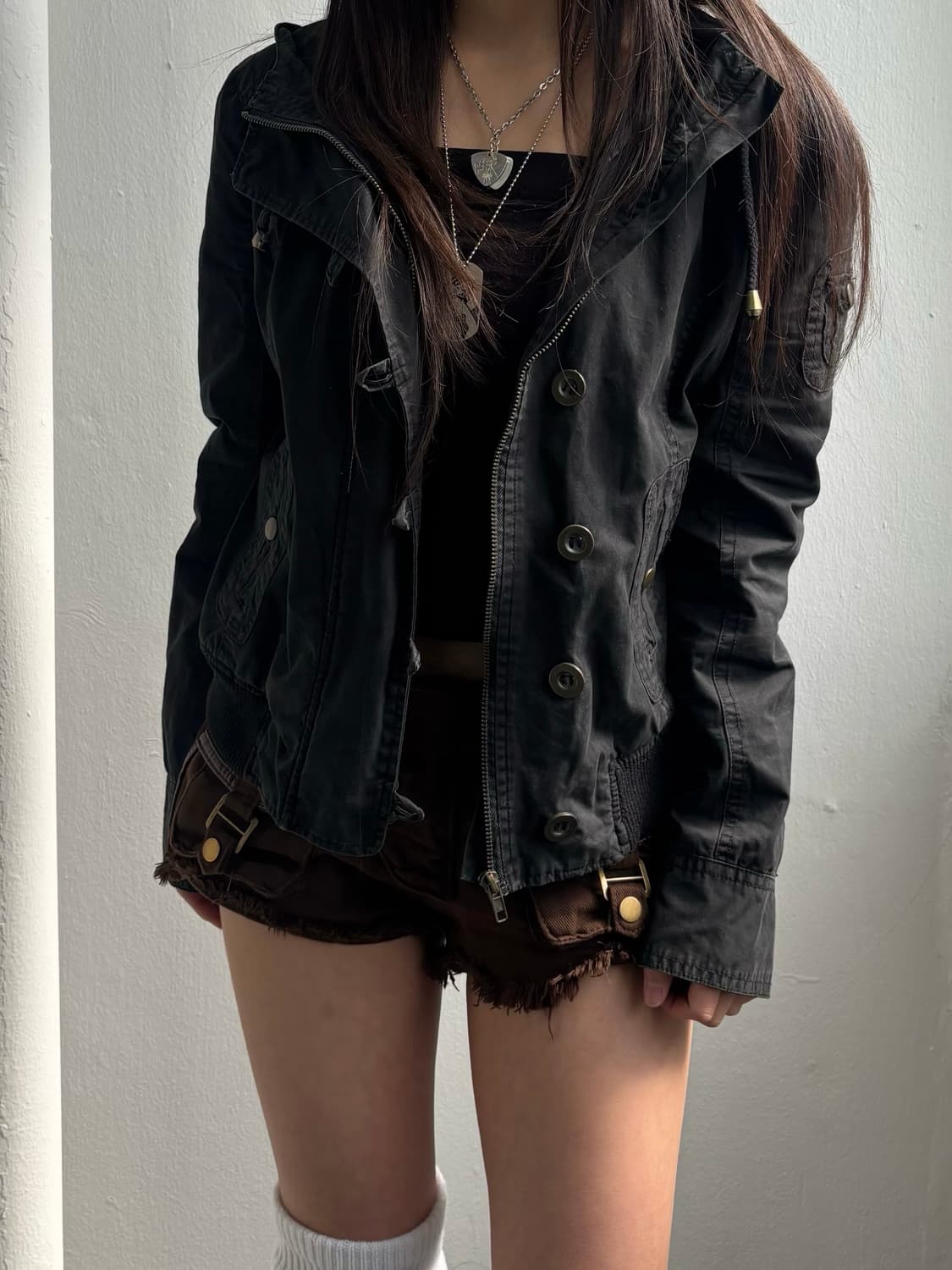 Vintage Black Button Hood Jacket 상품이미지3