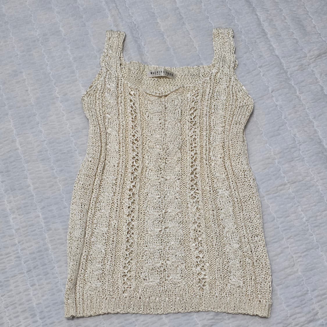 뉴욕빈티지) 아이보리 모리걸 케이블 슬리브리스 니트 시스루탑 상품이미지3