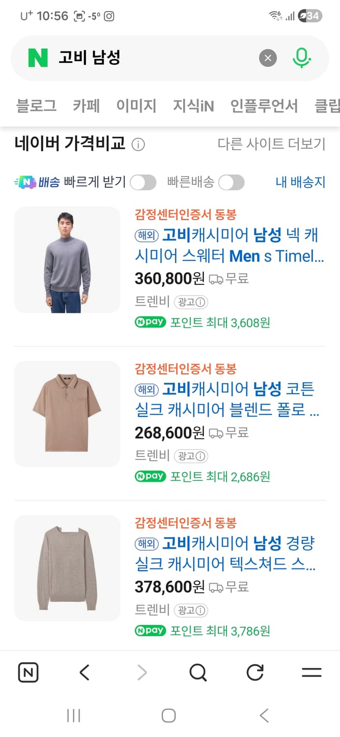 고비 100% 캐시미어 베스트 남자 100 상품이미지5