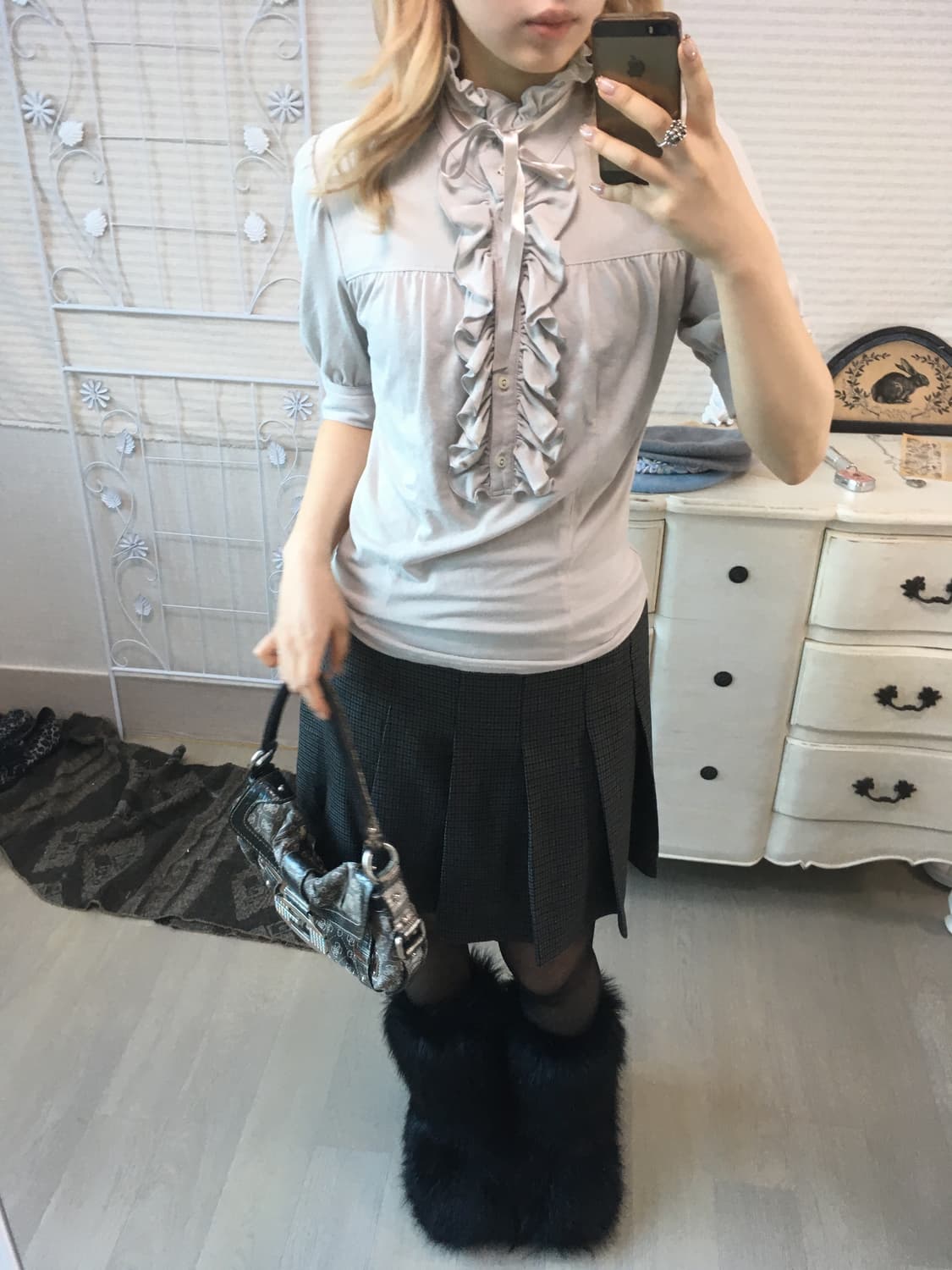 jpn vintage sora grey ruffle blouse 상품이미지2
