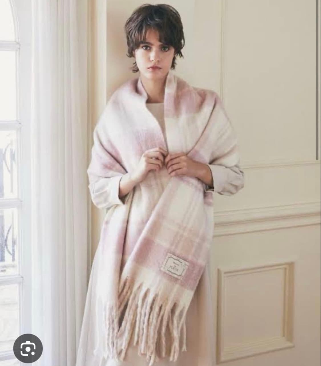 메종드플뢰르 핑크 체크 스툴 머플러 목도리 스나계 양산형 상품이미지3