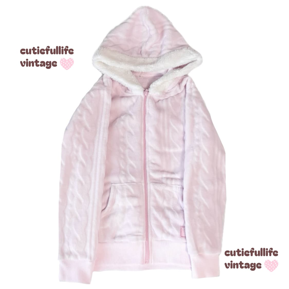 히메갸루 딸기우유빛 꽈배기 후리스 후드집업 상품이미지1