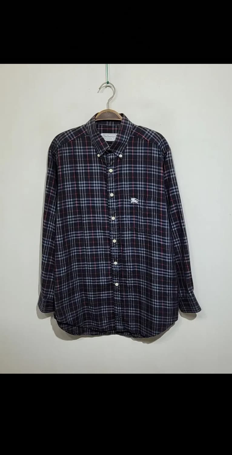 (L) 버버리 체크남방 네이비 셔츠 포켓 로고 캐주얼  상품이미지1
