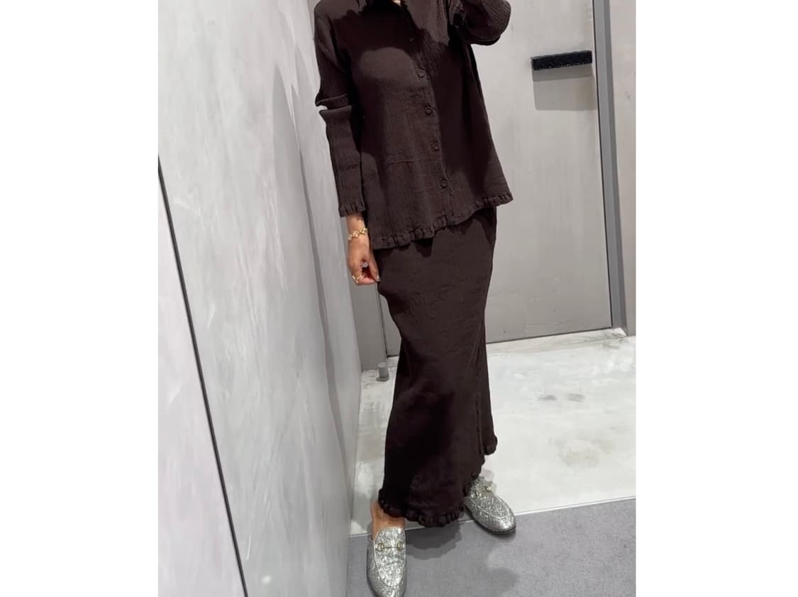 이세이미야케 HaaT 쿄 치지미 스커트 브라운 (해칭 나수브라운 스타일) 상품이미지4