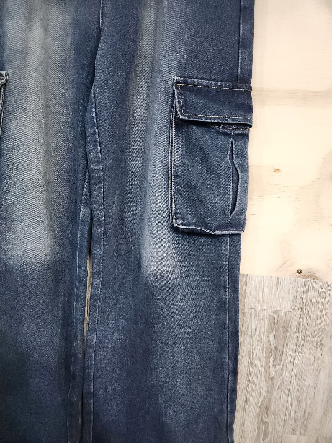 1088) 워싱 데님 카고 와이드 팬츠 상품이미지4