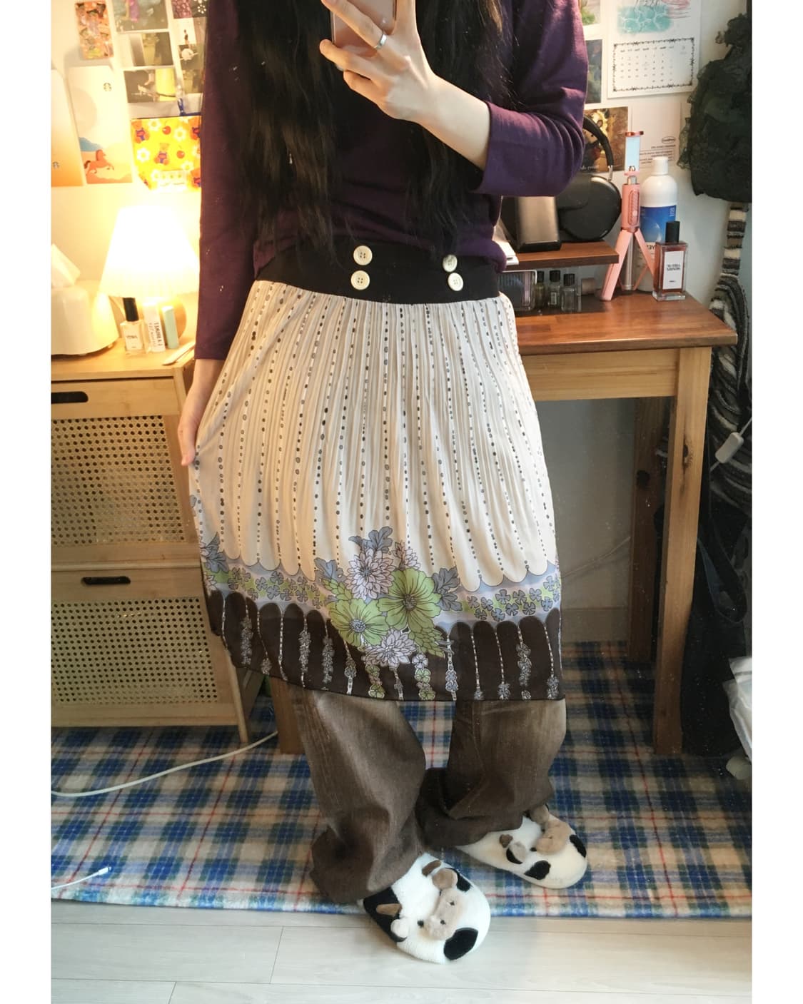 VINTAGE FLOWER CHIFFON SKIRT BROWN 상품이미지1