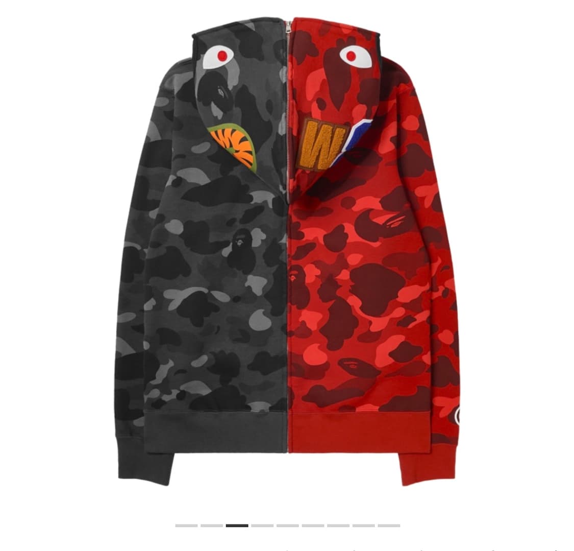 (XL) 베이프 컬러 카모 세퍼레이트 샤크 풀 집 후드 레드 블랙 상품이미지2