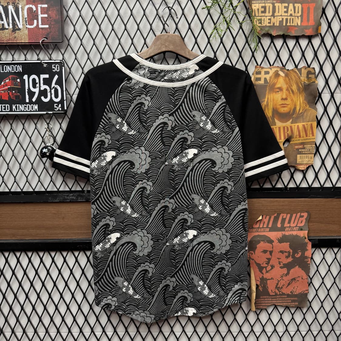 JPN VINTAGE 웨이브 앤 코이 피시 오리엔탈 저지 상품이미지4