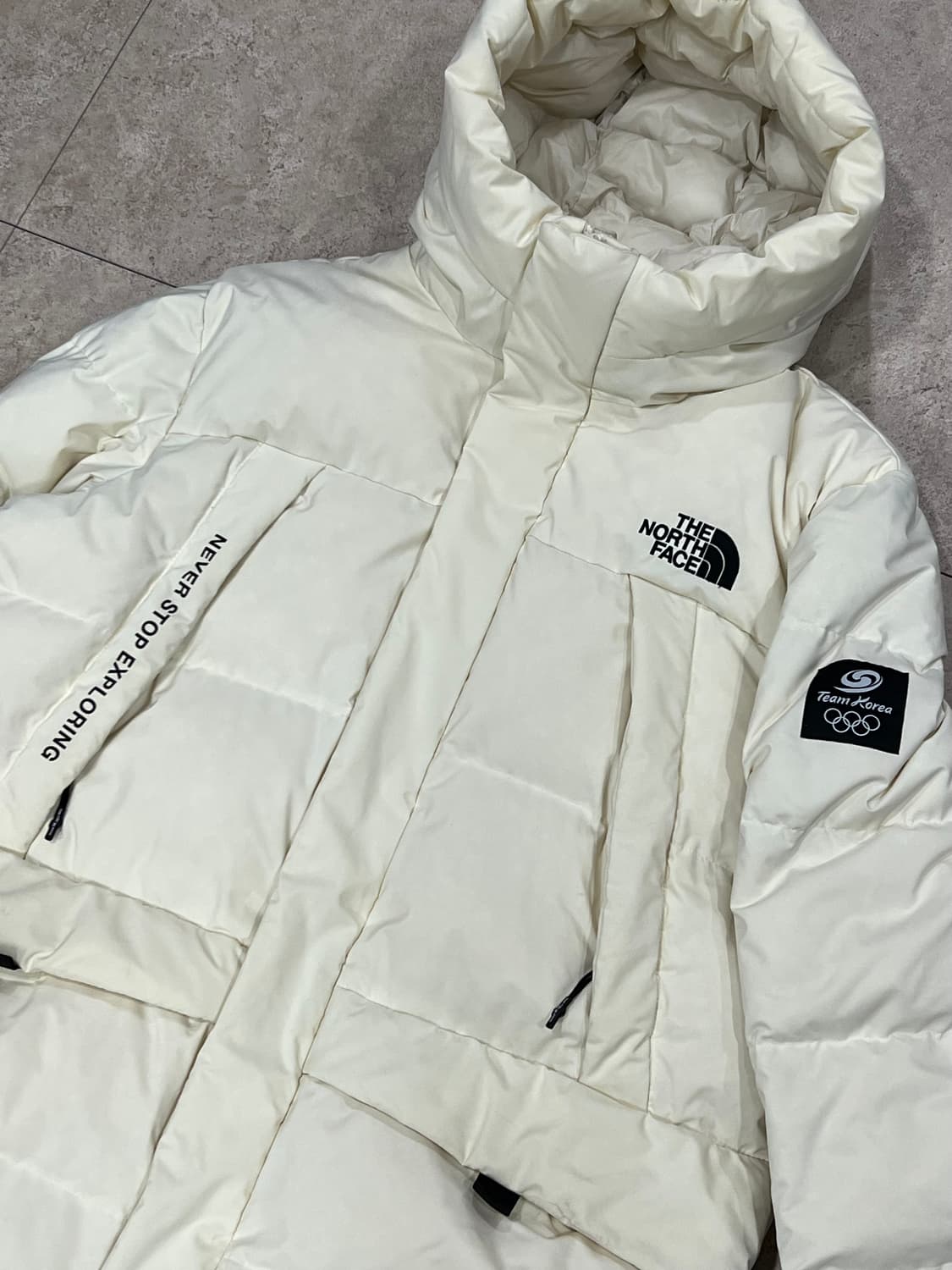 노스페이스 팀코리아 구스다운 패딩 점퍼 크림 상품이미지3