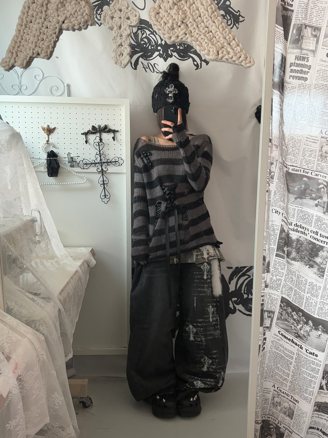 • striped eyelet cross knitwear 상품이미지4