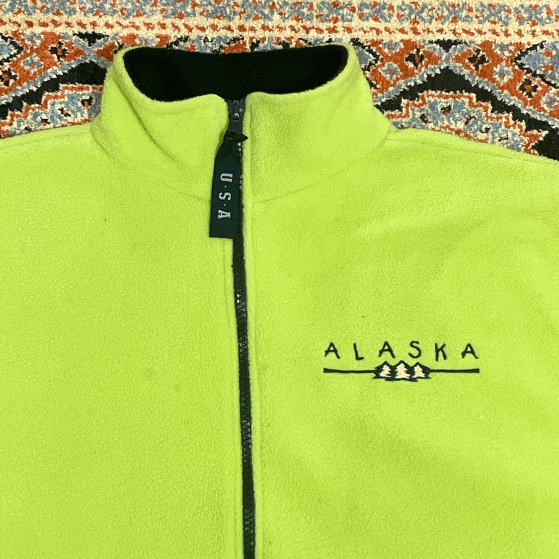 USA VTG 알래스카 자수 연두 플리스 집업자켓 여성S 상품이미지2