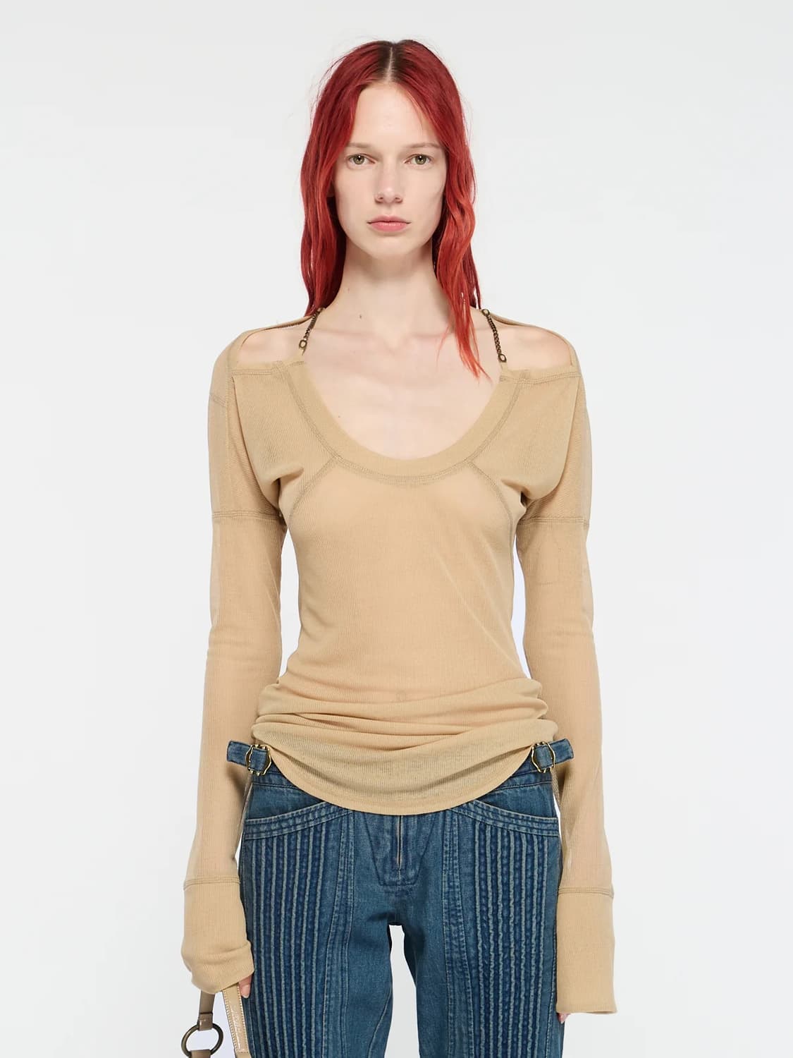 [XS,S]노울스 CHAIN TUNIC ALMOND 롱 슬리브리스 탑 상품이미지1